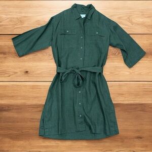 Lou & Grey Olive Green Collared Linen Shirt Safari Dress women’s size small New